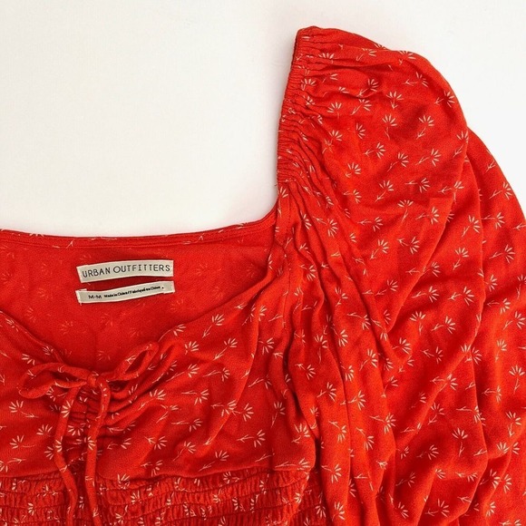 Urban Outfitters‎ Orange Floral Puffy Sleeve Stretchy Crop Top, Long Sleeve N7 - Picture 3 of 5